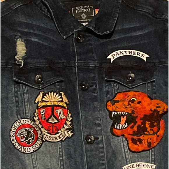 8ighth dstrkt denim button up distressed embroidered jean jacket - Picture 2 of 14